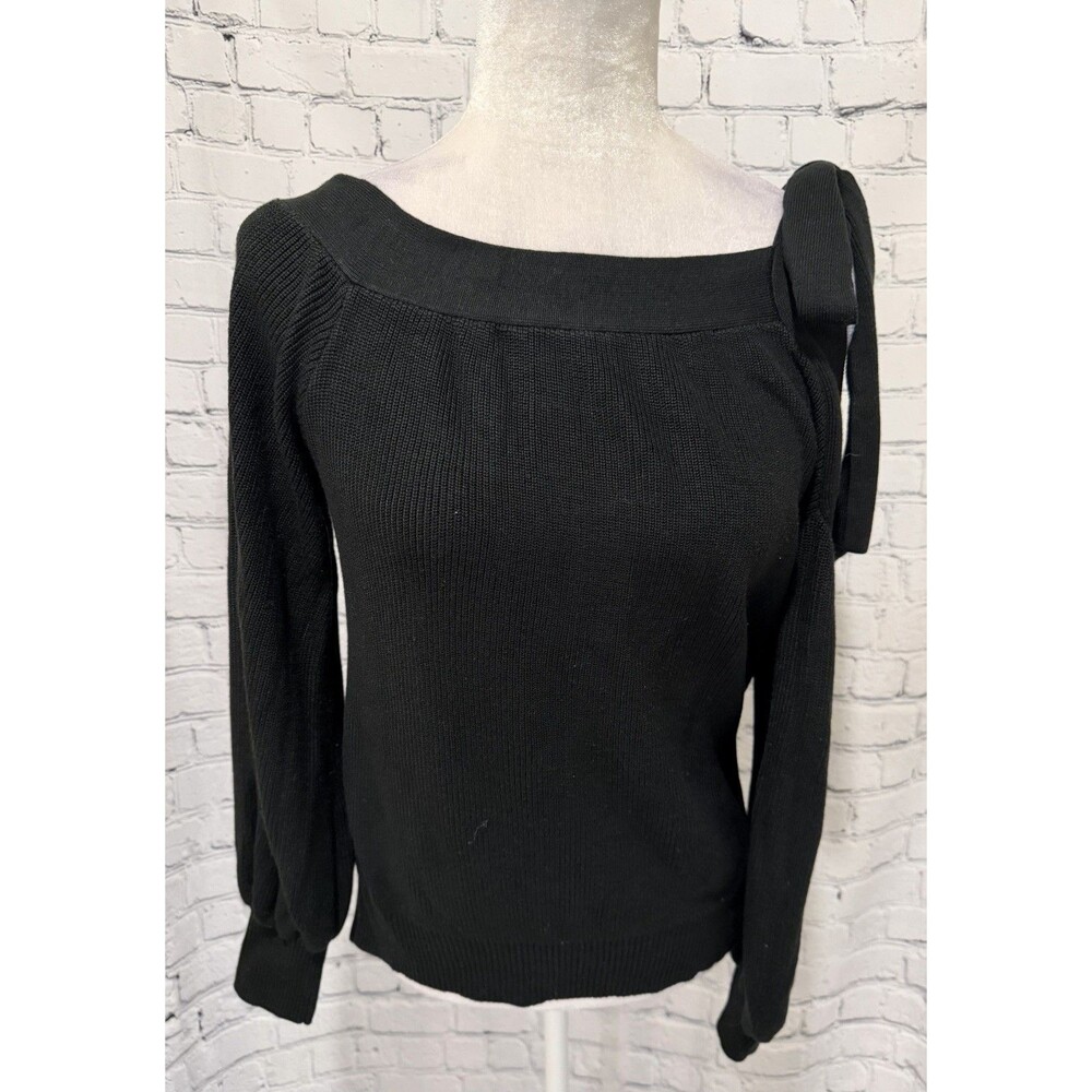 NY & Co. Off the Shoulder Cold Shoulder Bow Accent Black Sweater Size Medium